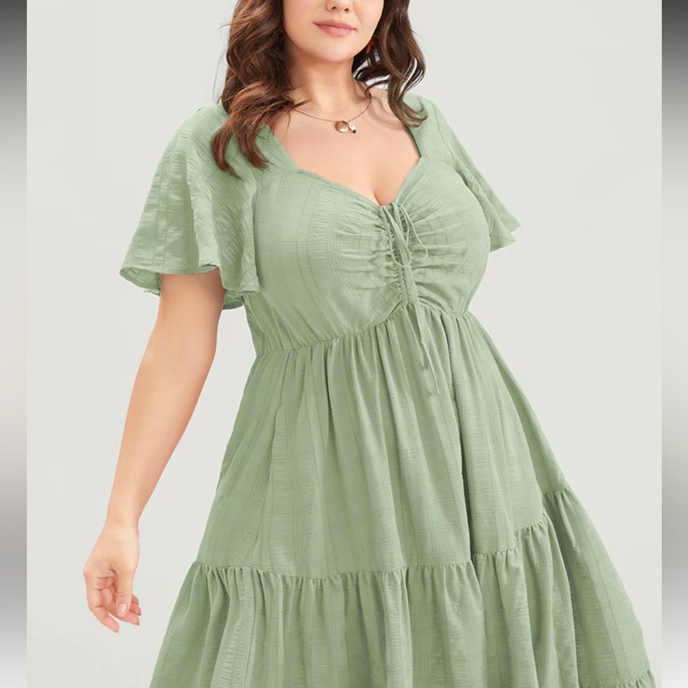 Plain Ruched Drawstring Pocket Ruffle Tiered Dress - Picture 8 of 8